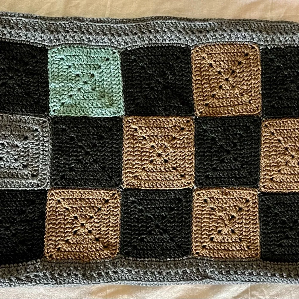 Crocheted Granny Square‎ Pillow Cover Handmade CottageCore Cabin